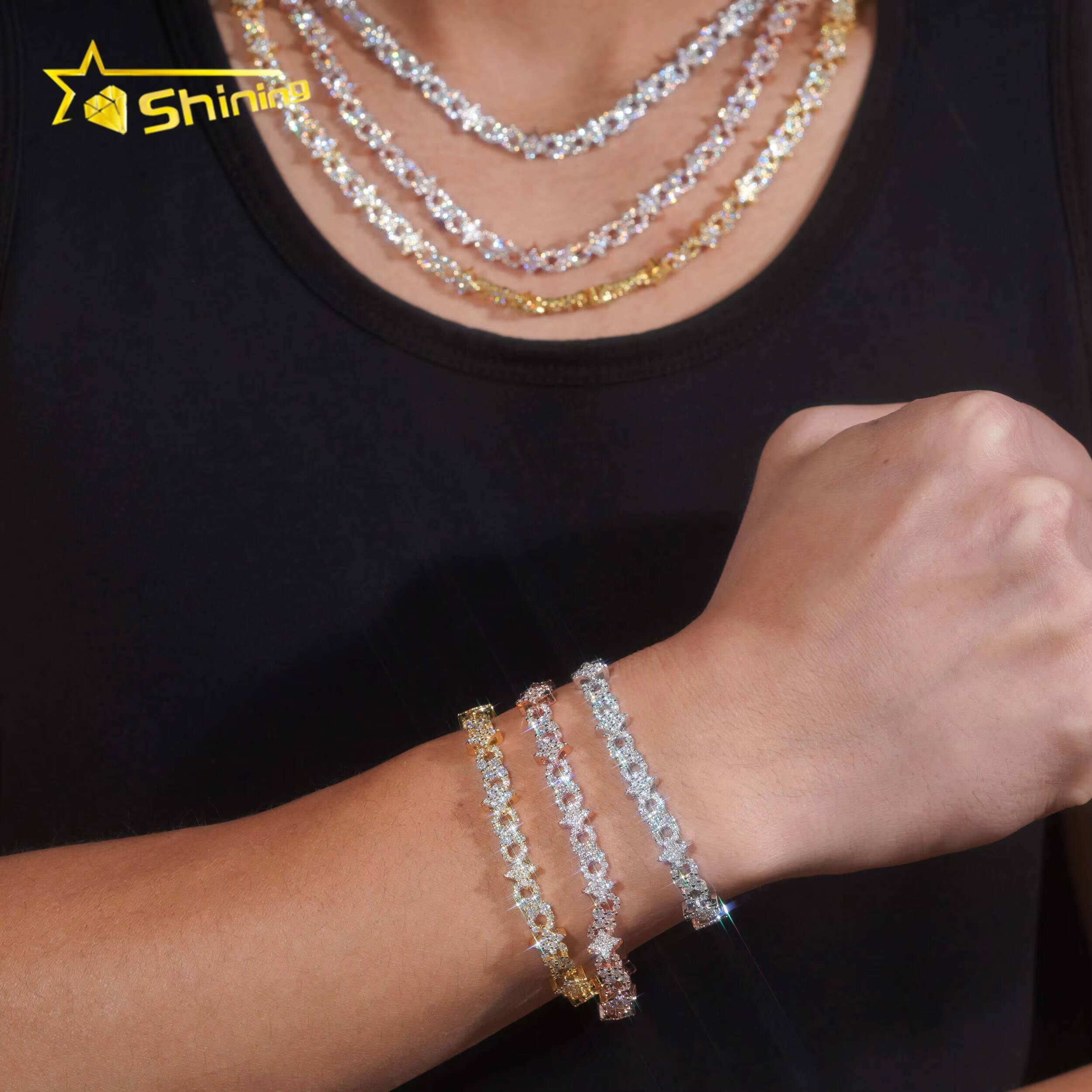 NEW Designs Moissnaite Necklace 925 Sterling Silver Gold Plated Unisex Diamonds Necklace Bracelet Jewelry Sets