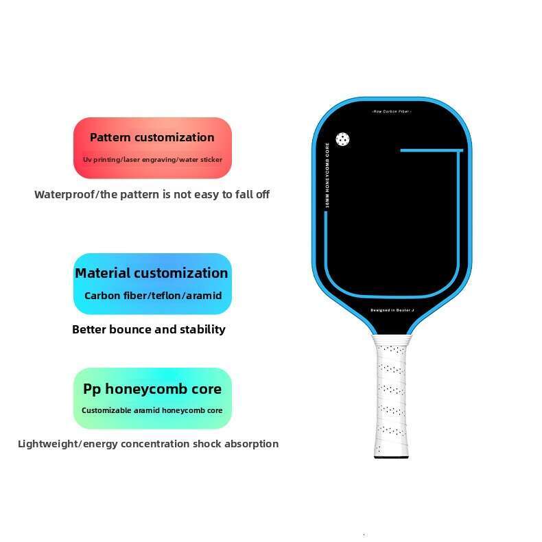 Thermoformed T700 Carbon Fiber Pickleball Paddle For Power & Spin (16MM) Teflon Professional Competition Grade Textured Matte Lightweight Pickleball R