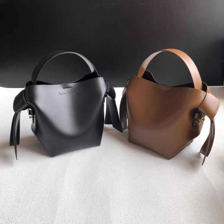Swedish Niche Acne Musibi Womens Genuine Leather Simple Bowknot Shoulder Bag Crossbody Handbag Bucket Bag L250911