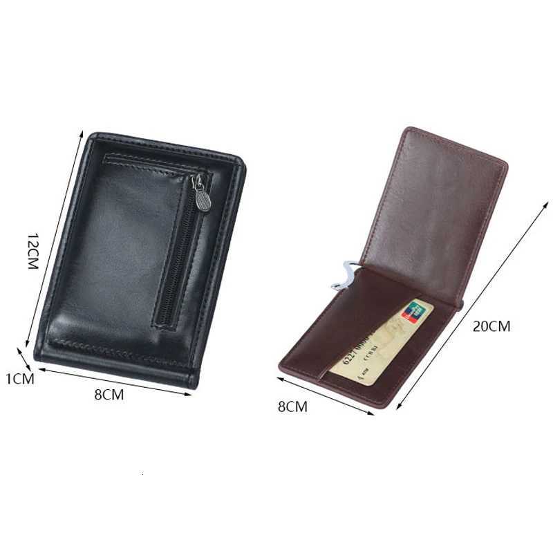 New Mini Mens Leather Money Clip Wallet With Coin Pocket Thin Purse For Man Magnet Hasp Small Zipper Money Bag W250911
