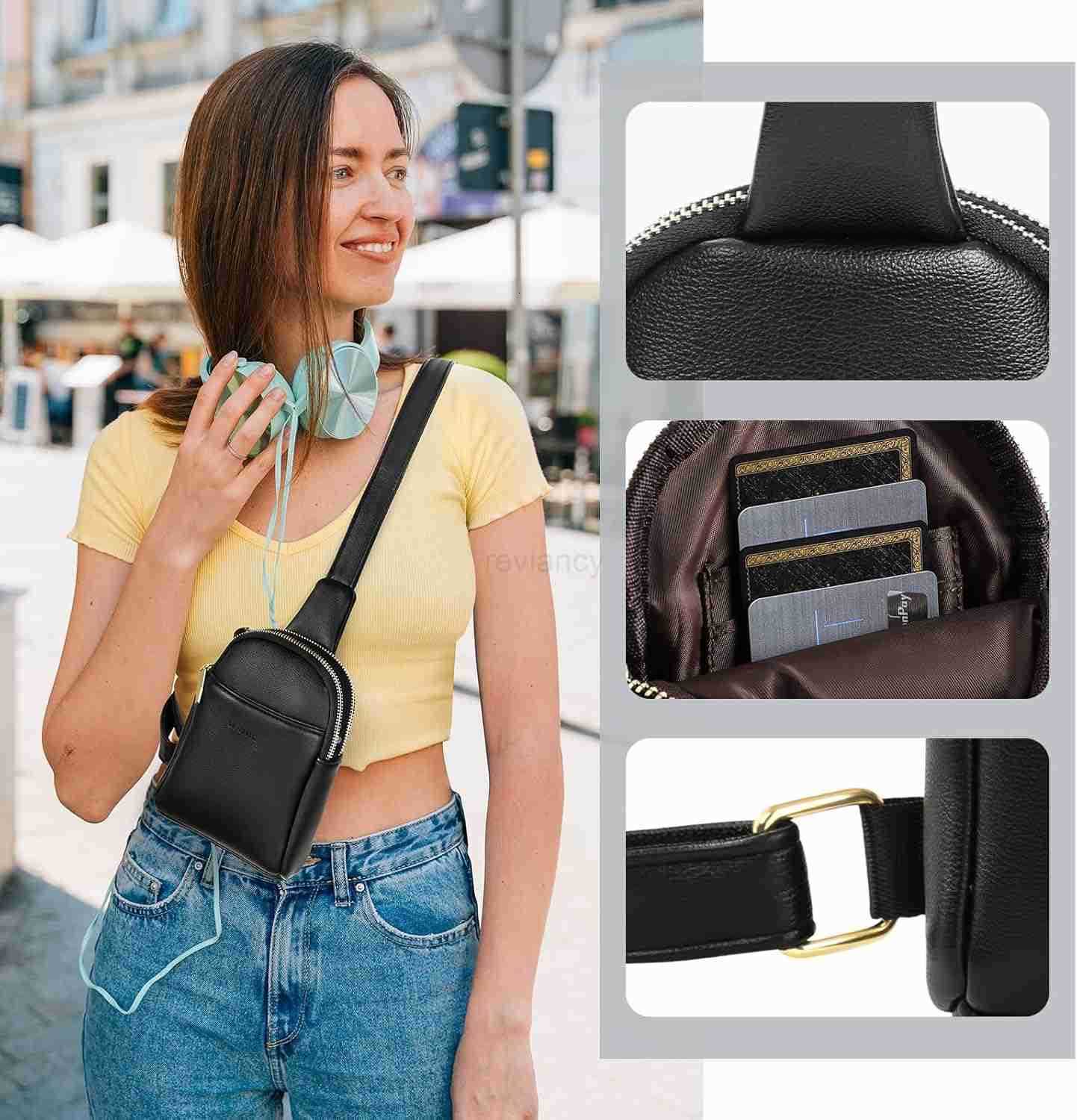 Crossbody Bag for Women Waterproof Leather Small Sling Bag Crossbody Fanny Packs for Travel Adjustable Strap 3 Pockets Cross body Bag Purse for Women 