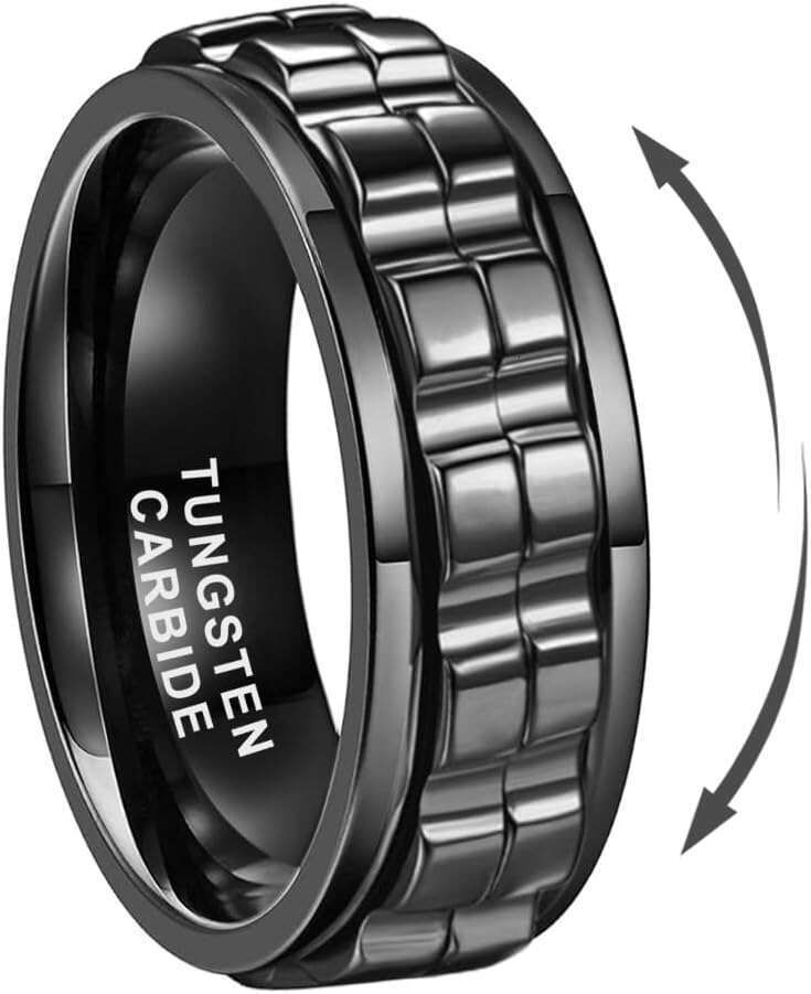 8mm Sier/Black/Gold Tungsten Titanium Spinner Rings for Men Women Anxiety Released Promise Engagement Wedding Bands Stepped Polished Shiny Comfort Fit
