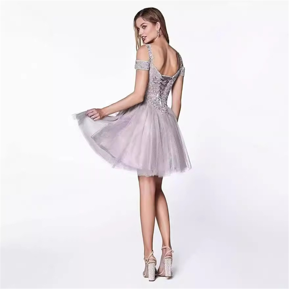 Spaghetti Strap Off-the-Shoulder Short Prom Dresses Sweetheart Beaded Puff Skirt for Women Birthday Customized Formal Occasion Evening Party Gown BQ27
