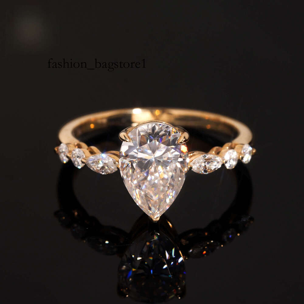 High Quality Pass Dia Tester 10k Yellow Gold Pear Cut 2ct Moissanite Engagement Ring for Women