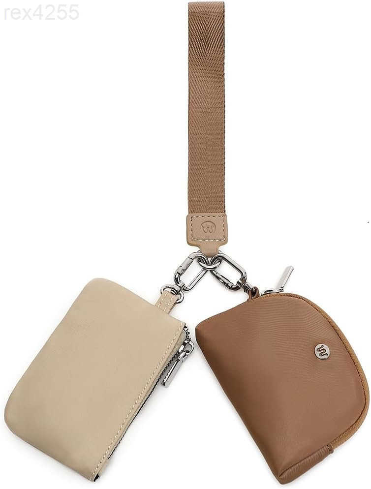 Mini Zip Around Wristlet Wallet for Women Detachable Dual Pouch Wristlet Portable Coin Pocket Keychain Small Purse KhakiBrownW250911