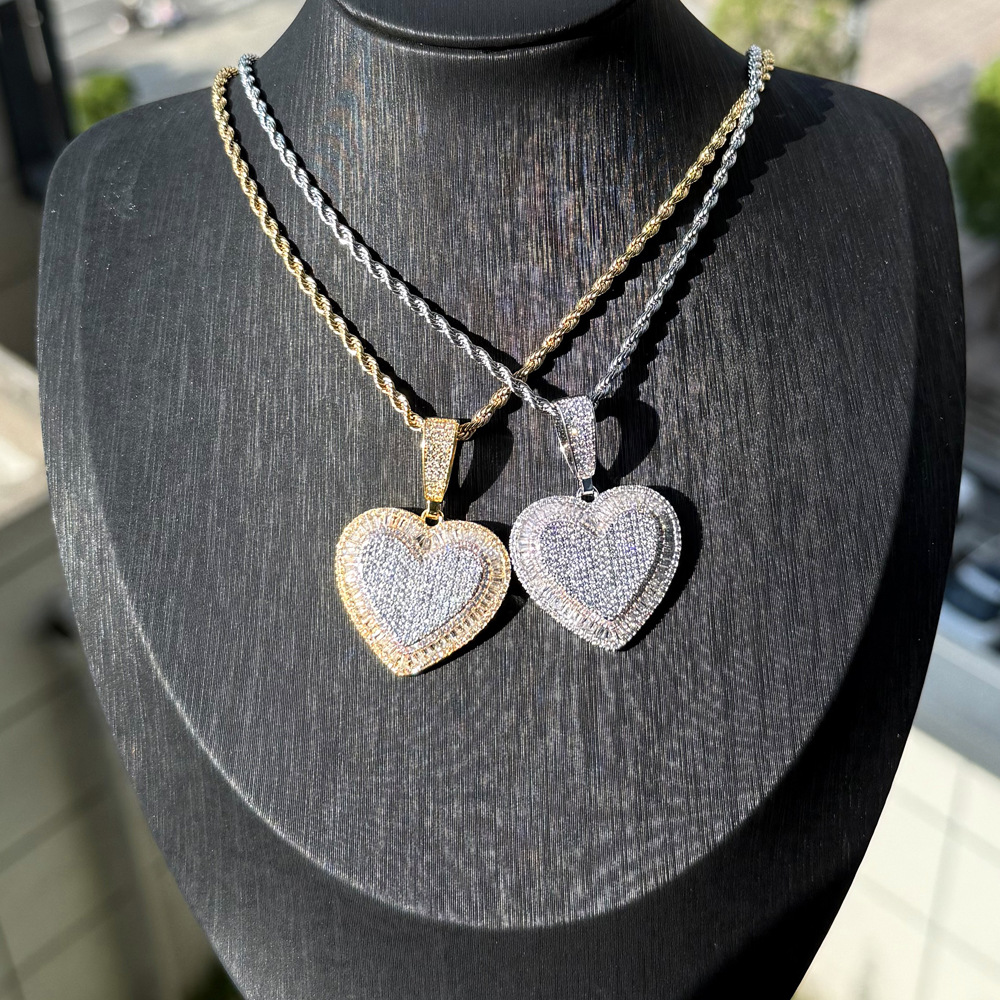 Hip Hop Lover Heart Pendant Necklace Bling 5A Zircons Gold Plated Couple Wedding Jewelry