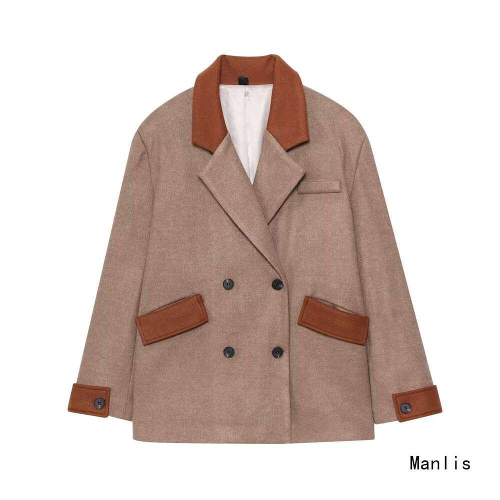 DHEssentials Ins Melard Coffee Color Suit Little Chanel Jacket for Women Korean Style Outfit 2025 Spring Patchwork Wool Coat