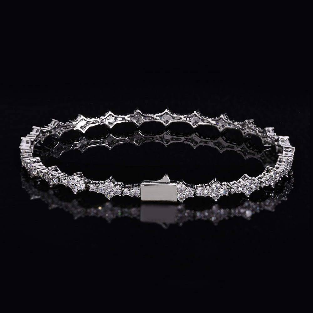 Hip Hop Tennis Chain Necklace Bracelet 5A Zircon Real Gold Plated Spring Clasp Clavicle Chain Jewelry
