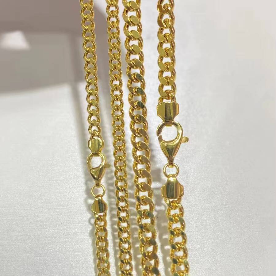 Fine Jewelry AU750 Yellow Gold 18K Thick 31mm 42mm 52mm Hollow Facet Curb Cuban Link Chain Necklace for Men