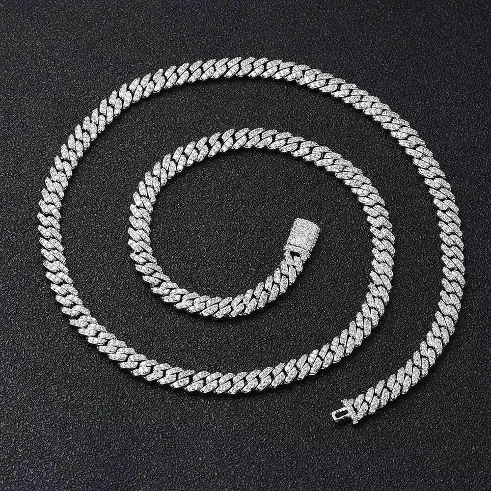 NUOYA Hip Hop Fine Jewelry 6mm 925 Silver Cuban Link Chain Micro Pave Shiny Zircon Iced Out Cuban Chain Necklace for Women