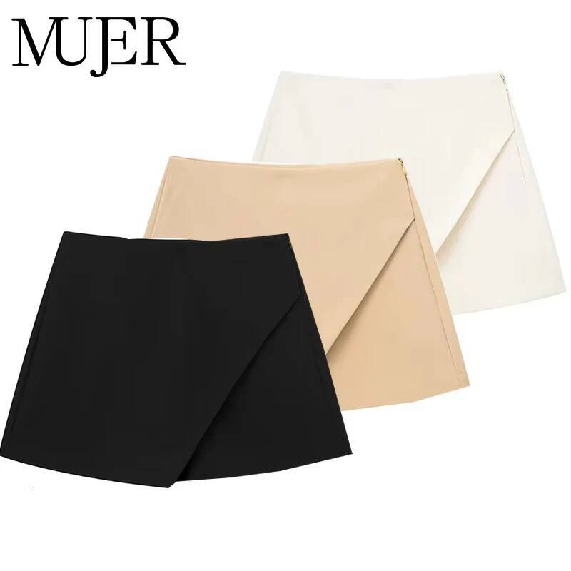 MUJER Black High Waist Mini Skirt Shorts Woman Fashion Asymmetric Skort For Women 2025 Summer Short Skirts dongdumaoyi