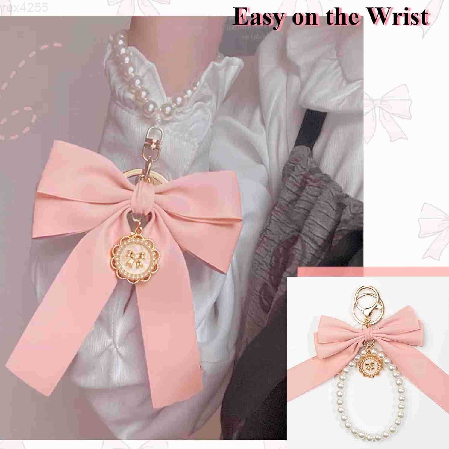 2pcs Bow Keychain Cute Keychain Wristlet Keychain Ribbon Keychain Pearl Bag Charm for Purse Handbags BackpackW250911