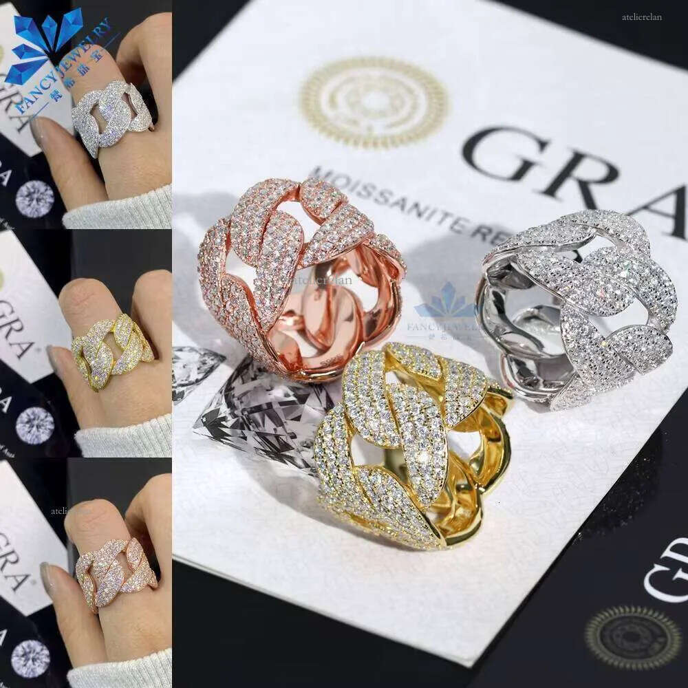 Wholesale 2025 New Unisex 7Mm Full Moissanite Iced Cuban Ring 18Mm Sier Men Weddings Parties Customizable Fashion Party Gift