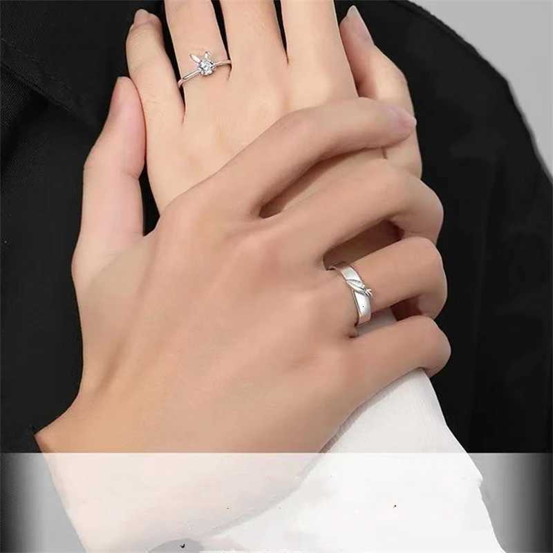 New Sweet Cute Rabbit Carrot Couples Rings WhitePink Crystal Bunny Silver Color Adjustable Open Lovers Ring For Women Gift W250911