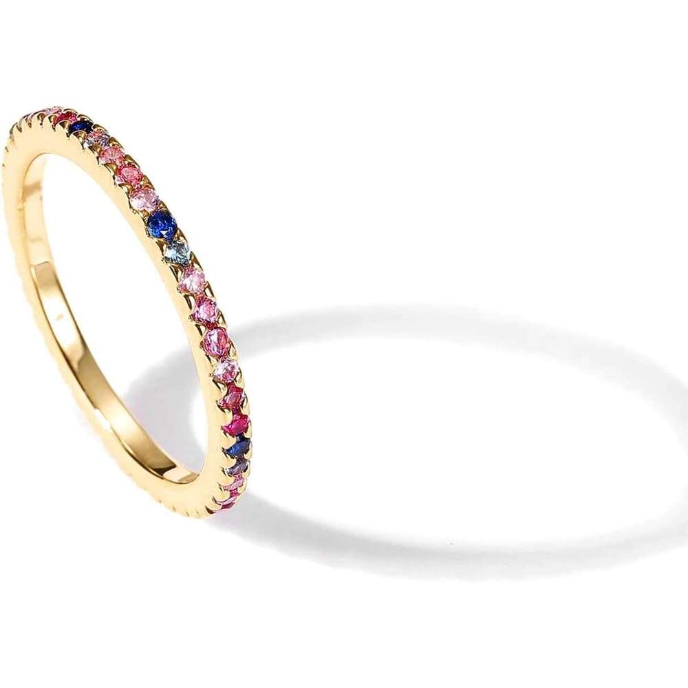 14K Gold Plated Sterling Sier Colored CZ Stones Stackable Ring | Simulated Dia Eternity Bands for Women