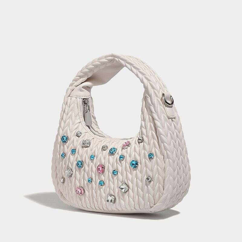 Niche Design Pleated Cloud New Brick Inlaid Handbag Versatile Shoulder Crossbody Crescent Bag