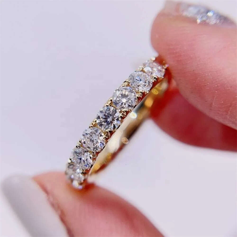 stock basic style engagement band solid real 10k yellow 3mm moissanite dia gold eternity ring