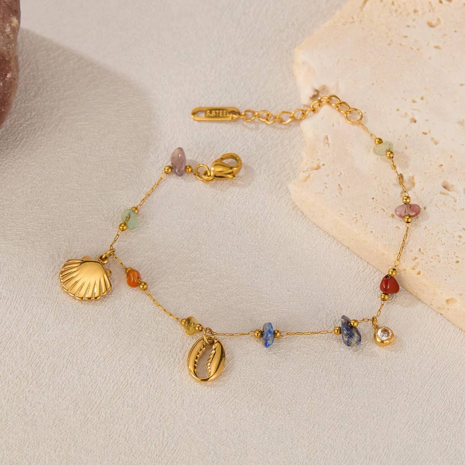 Womens HighEnd Stainless Steel Bracelet with Colorful Stone Titanium Steel Niche Ocean Style Versatile Trendy Design