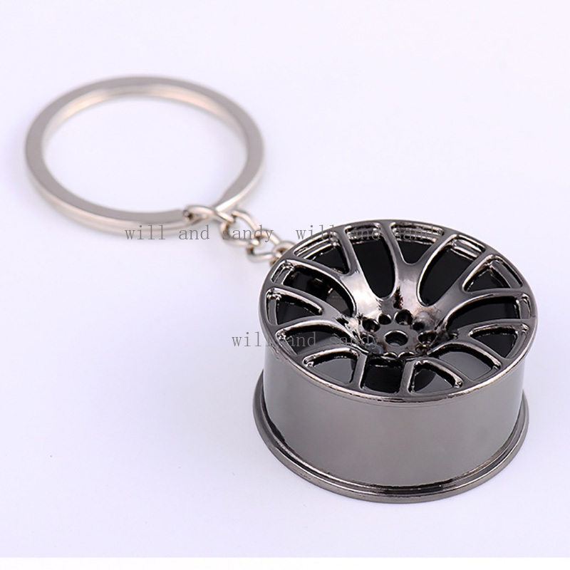 WHOLESALE Metal Wheel Hub Key Rings Charm Auto Sports Car KeyChain Pendant Silver Gold Fashion Jewelry Gift Bag Hanging