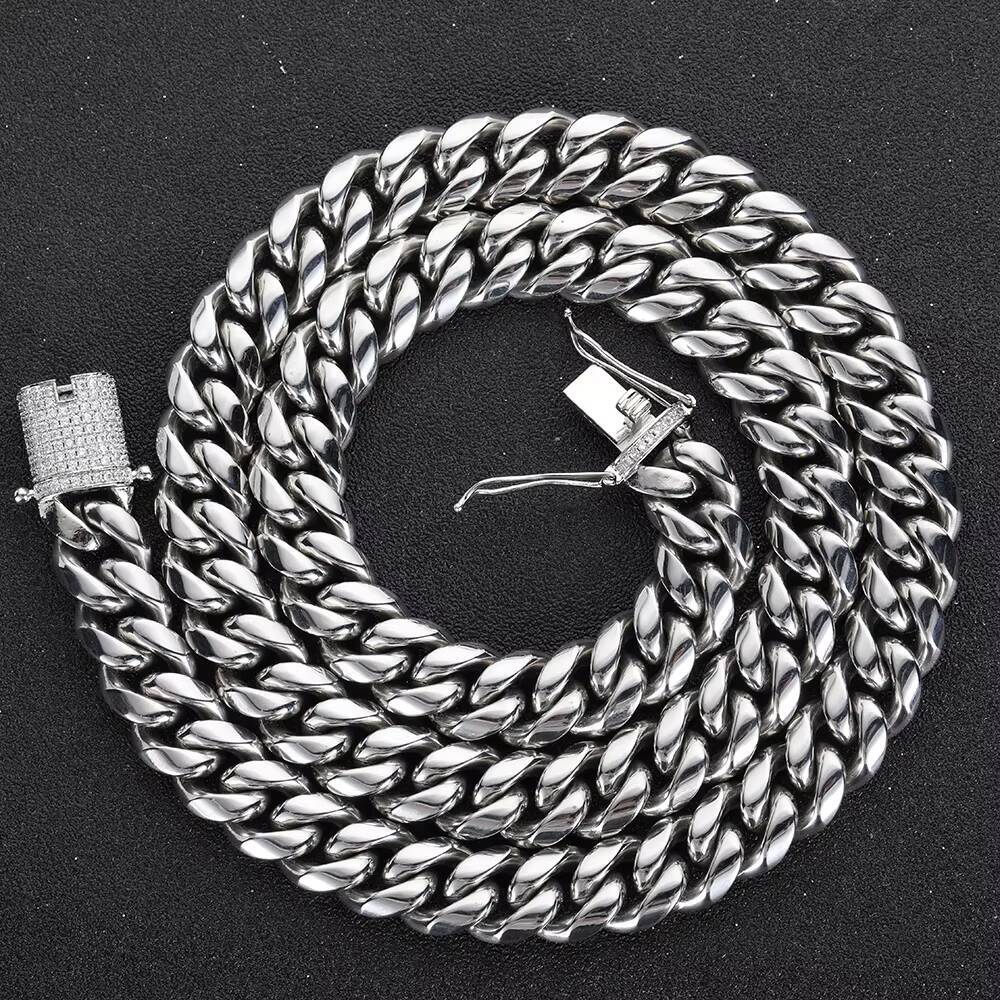 Hip Hop Iced Clasp Stainless Steel Miami 18K Gold Jewelry Mens Cuban Chain Cadena Cubana Necklaces