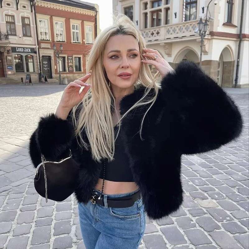 Women's Clothing Winter Warm New Women's Round Neck Loose Long Sleeved Fur Coat