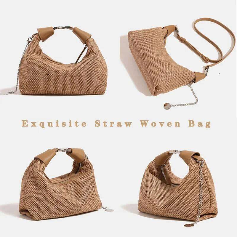 New Handbag For Women Dumpling Pouch Straw Crossbody Shoulder Summer Beach Woven Bag