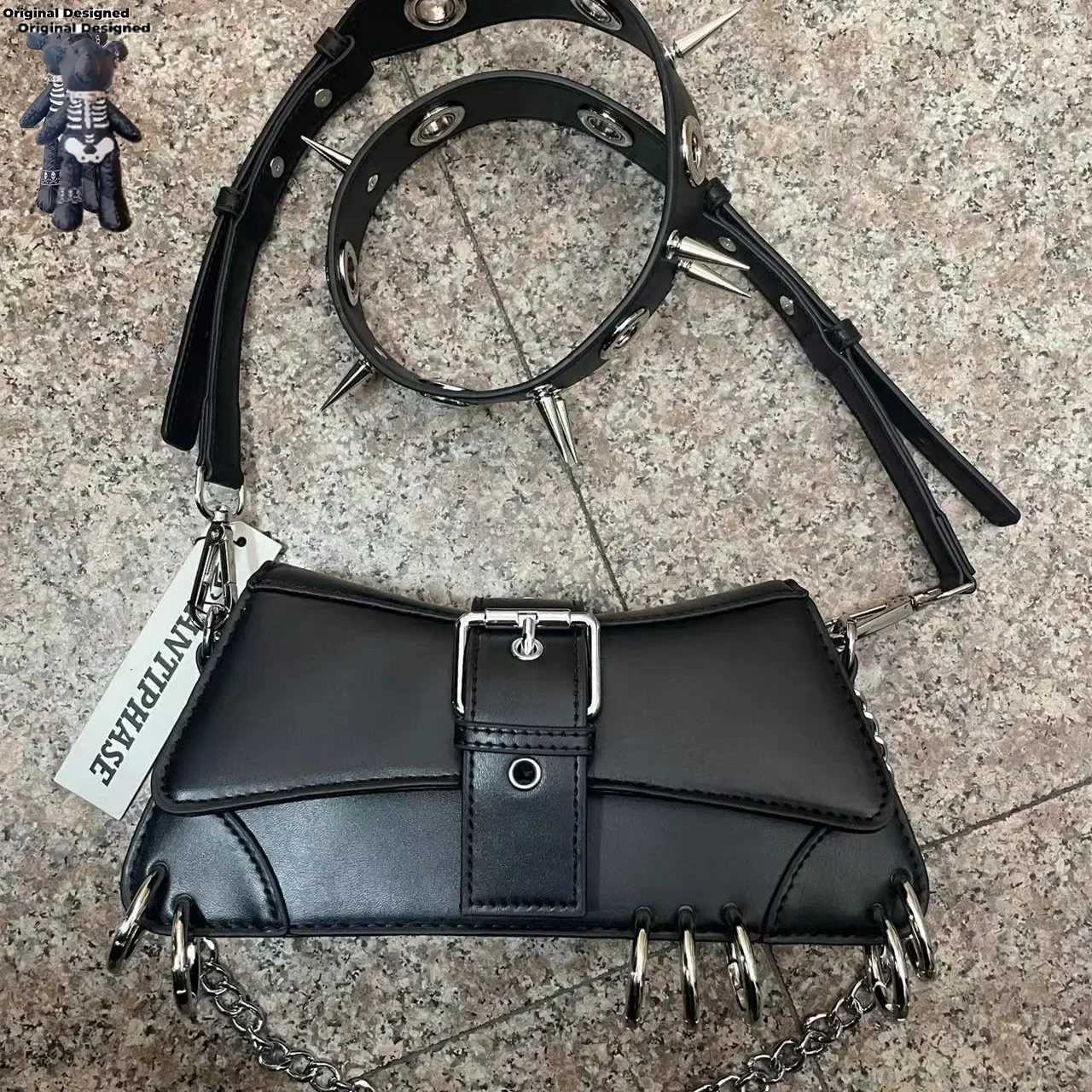 Y2K Vintage Gothic Cool Underarm Tote Bag spike Chain One Shoulder Handbag Leather Rock s Crossbody Bags Z250911