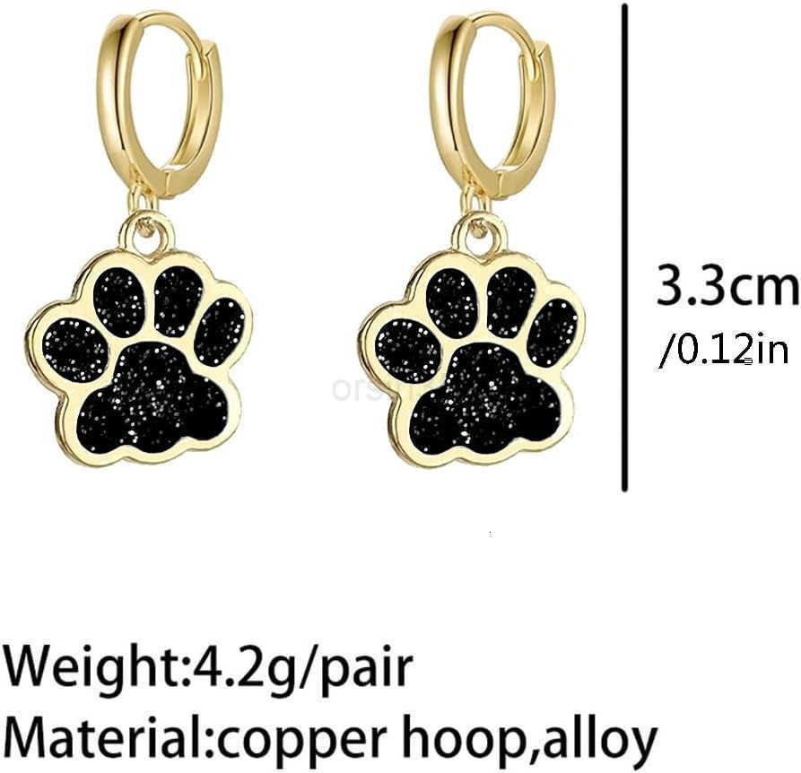 Cute Paw Charm Glitter Enamel Cartilage Small Hoop Dangle Drop Earrings for Women Girls Sensitive Ear 14K Gold Plated Colorful Animal Paw Dog Cat Pet 