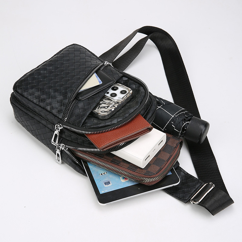 Men S Chest Bag New Woven Luxury Bag Texture PU Leather Free Shipping Chest Bag Men S Outdoor Casual Designer Bag Sports Crossbody Bag