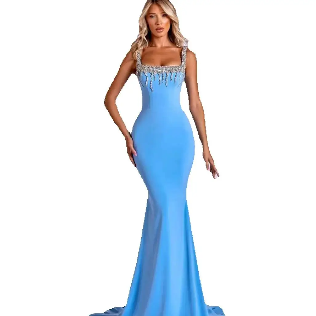New Evening Dress Boat-Neck Mermaid Prom Gowns Shine Beads Satin Applique Prom Dress Sequined Robes De Mariee Size Customized vestido de novia L252083
