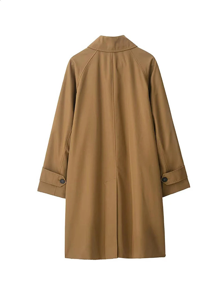 Women Midlength Trench Coat Solid SingleBreasted Stand Collar Classic Windbreaker Female Casual Chic Outerwear 250911