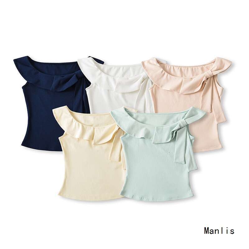 DHEssentials Summer New French Style Sweet Little Girl Three-Way Bowknot Off-Shoulder Short Sleeve T-Shirt