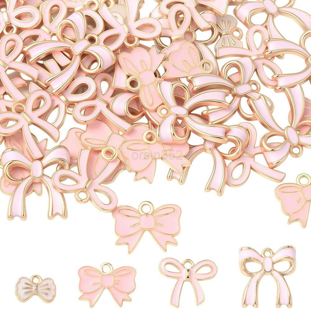 1 Box 4 Style 4080Pcs Romantic Charm Enamel Flat Bowknot Charms Pink Bow Pendants Bulk for Women Jewelry Making Earrings Necklace sW250911