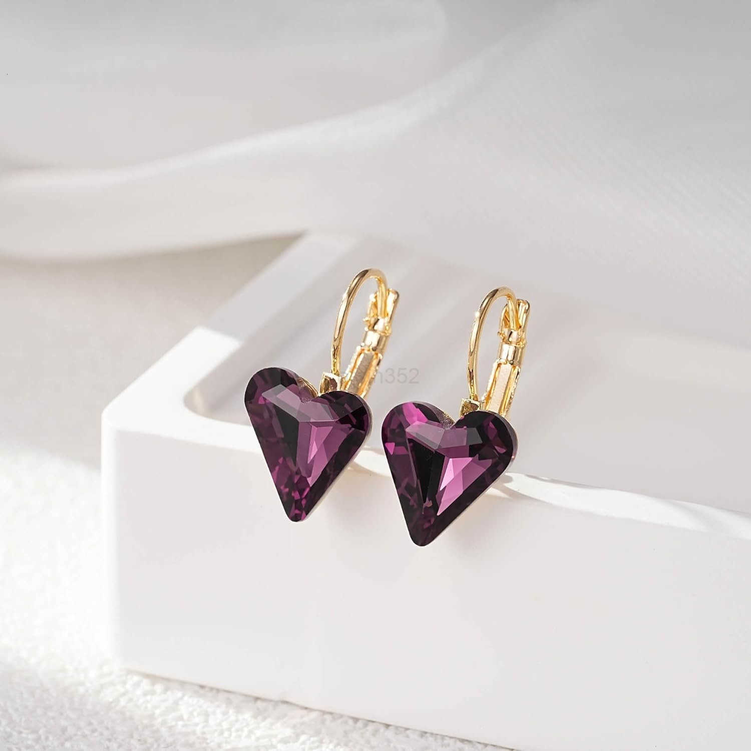 Austrian Crystal Heart Drop Leverback Earrings for Women 14K Rose Gold Plated Hypoallergenic Jewelry GiftsW250911