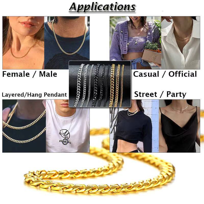 Wholesale Stainless Steel Cuban Link Chain Clasp Necklace for Men Women 18K PVD Flat Stainless Steel Chain Necklace Curb