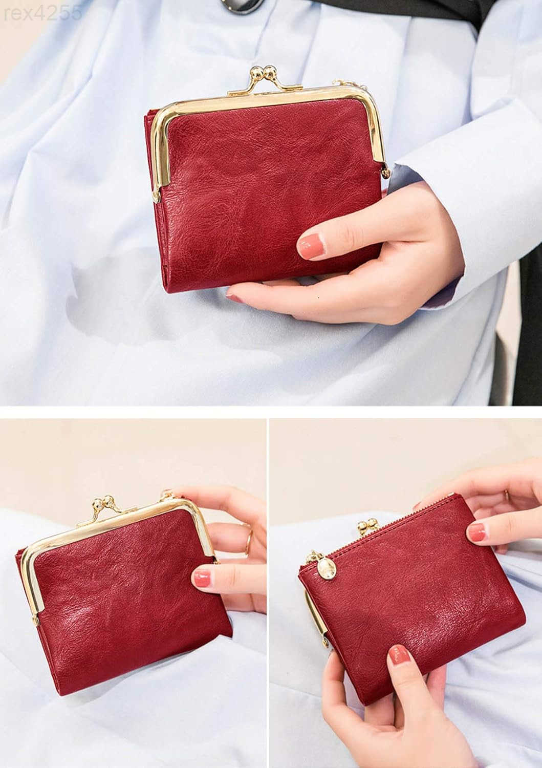 Womens Wallet RFID Small Compact Bifold Leather Vintage WalletLadies Coin Purse with Zipper and Kiss LockW250911