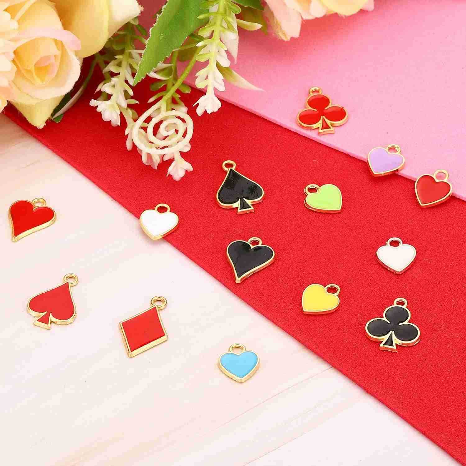 50pcs Hearts Charm Spades Charm Pendants Bulk Playing Cards Resin Alloy for Jewelry MakingW250911