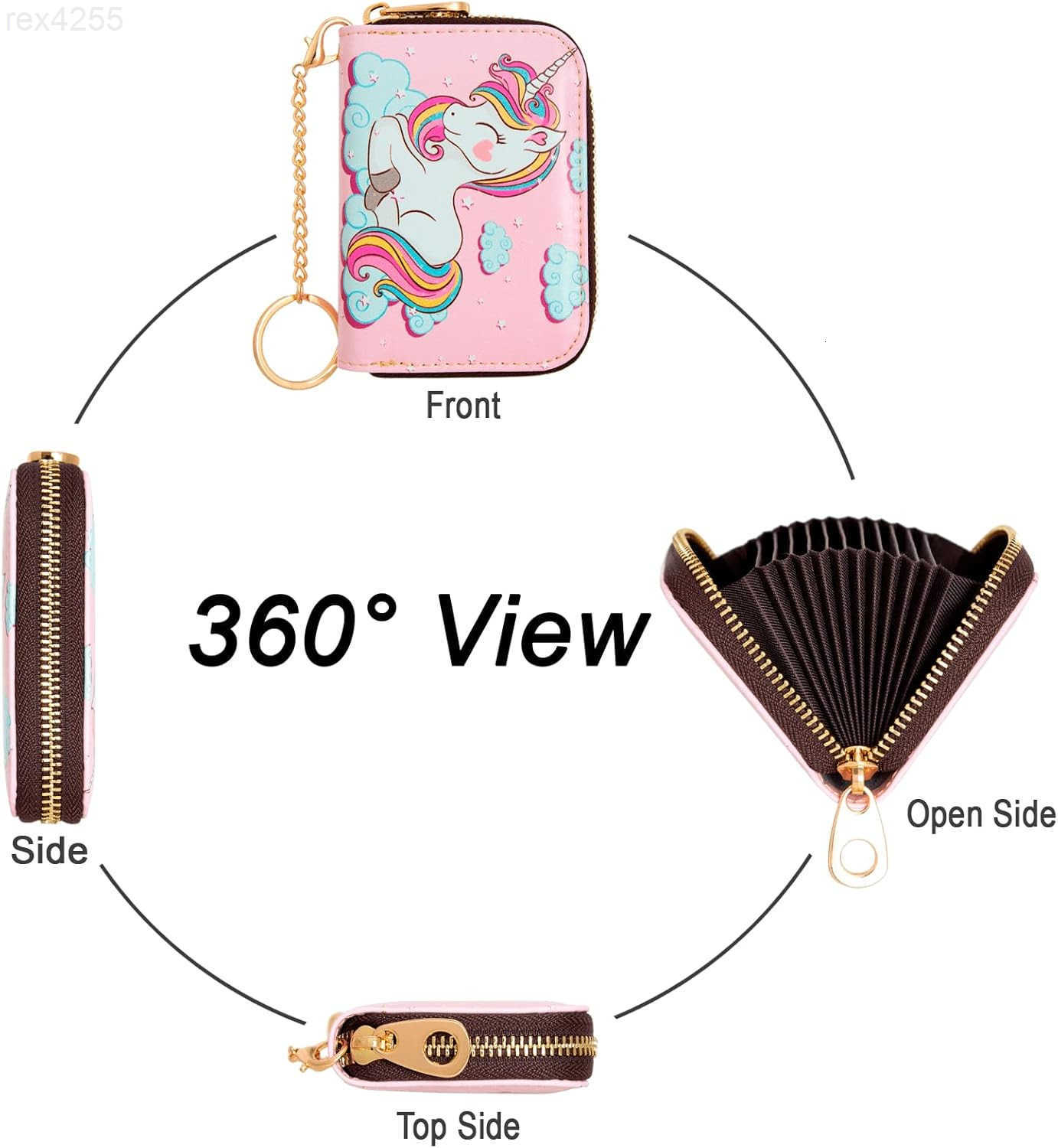 Credit Card Holder RFID Blocking Wallet for Women Small Slim Leather Wallets with Keychain Zipper Business Cards Case Cute Unicorn PinkW250911
