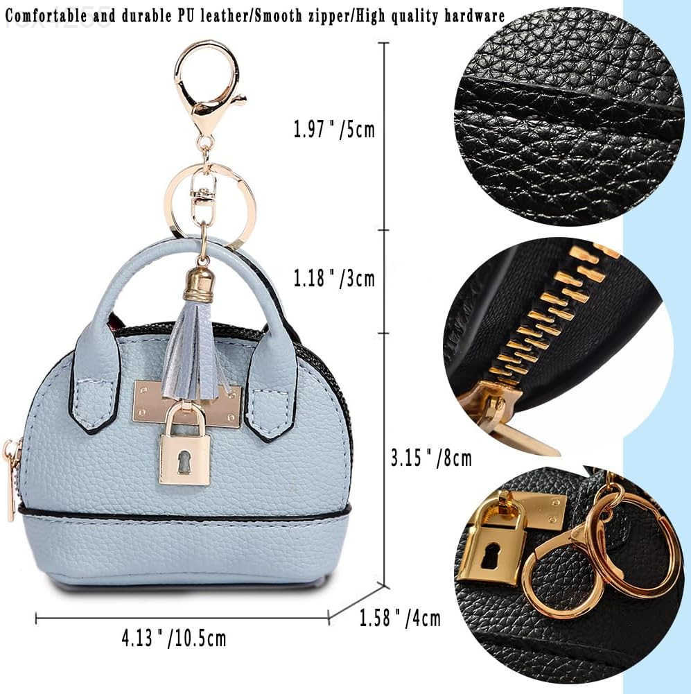 Mini Tote Bag Keychain Coin Purse Pu Leather Key Chain Small Change Purse for Women Keychain Pouch Mini Makeup Bag Cute Zipper Coin Purse Small Wallet