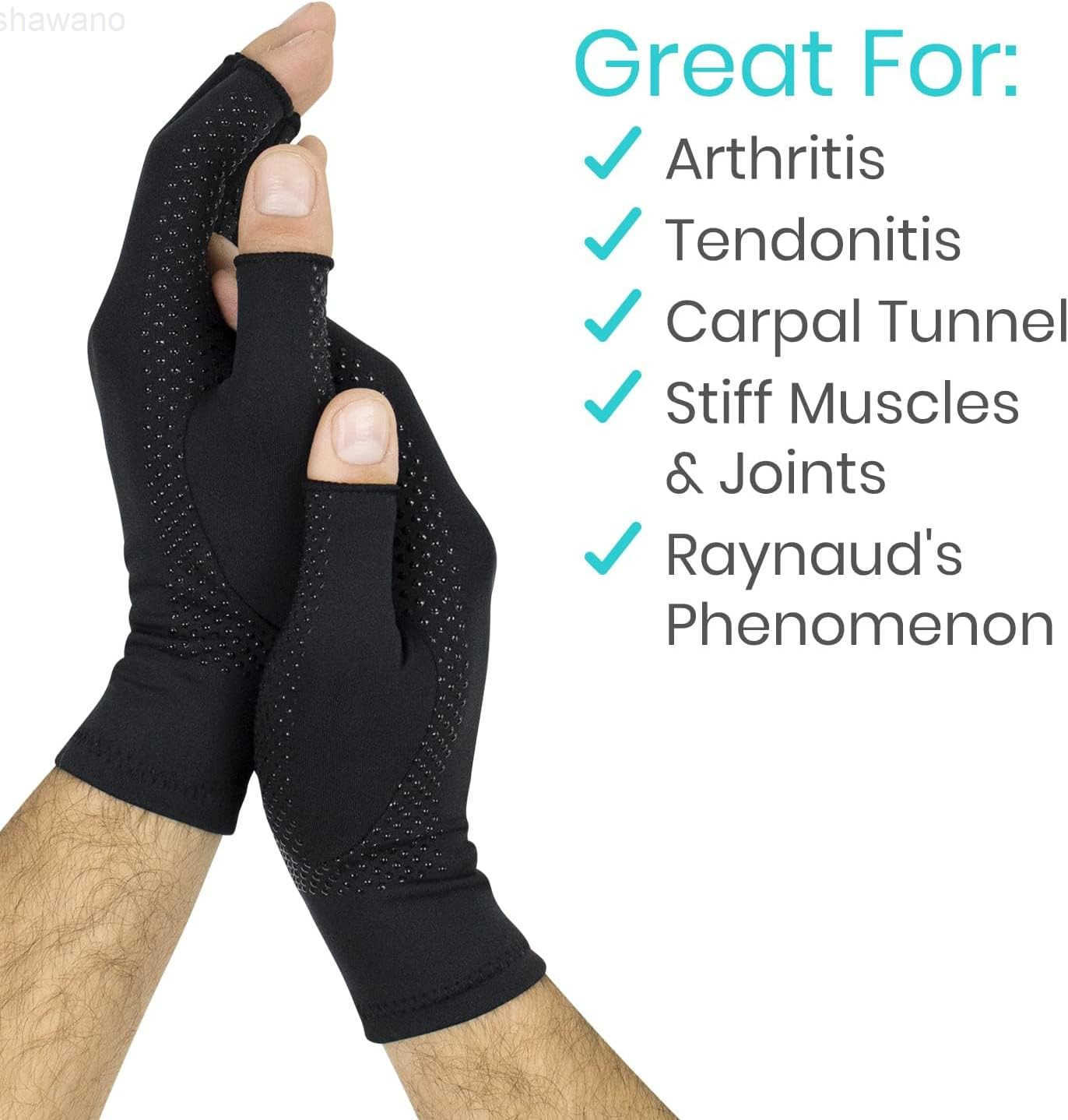 Copper Infused Fingerless Arthritis Compression Gloves Pair Relief for Men Women Rheumatoid Swelling Carpal Tunnel Tendonitis Edema Hand Finger Pain C