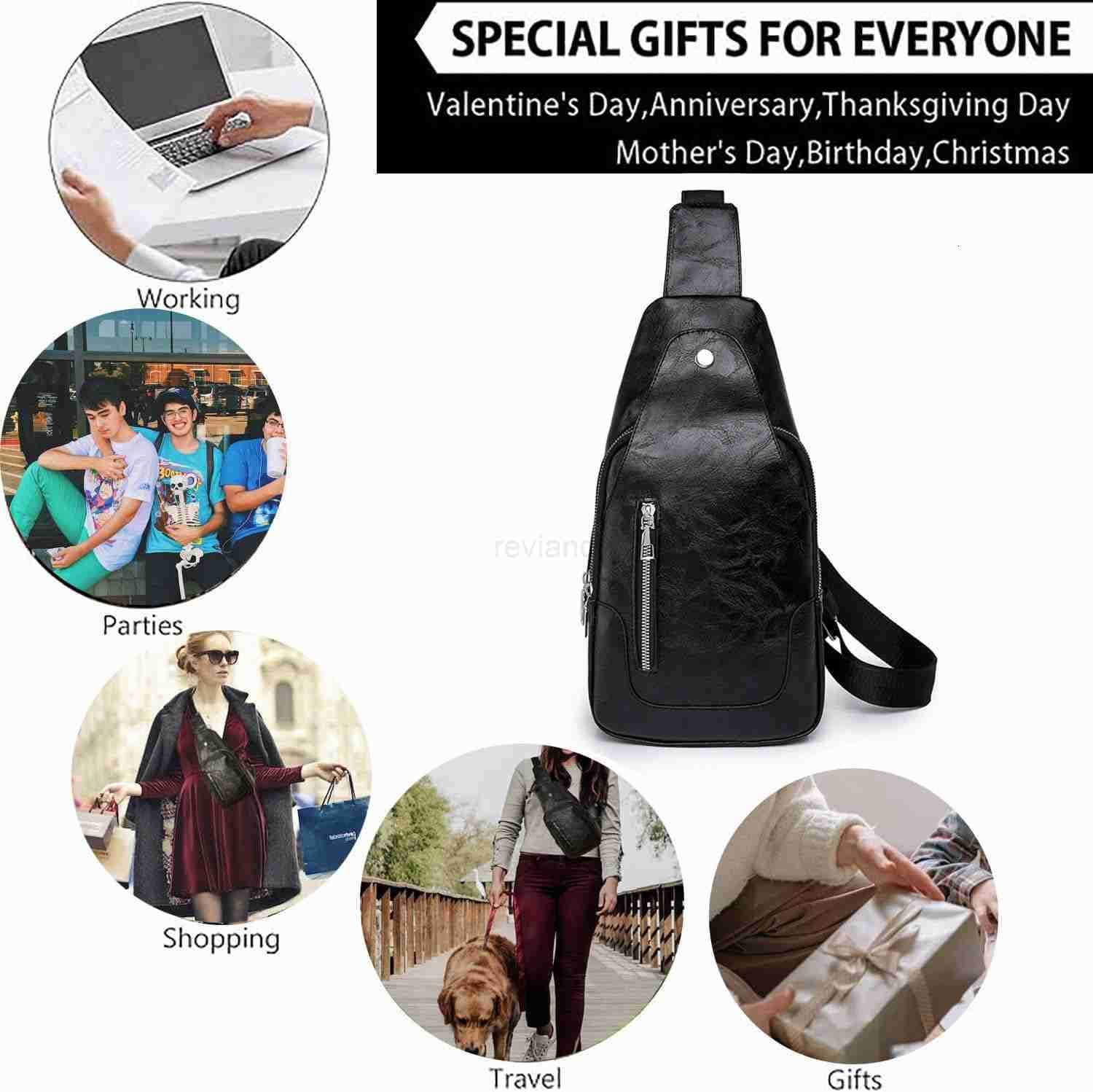 Sling Crossbody Bag for WomenMenTrendy Shoulder Bag with ZipperVegan Leather Lightweight Travel Purse BlackW250911