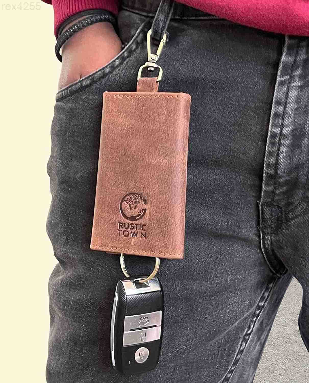 Leather Key Holder Smart Fob Car Key Loop Wallet Slim Keychain Pouch Practical Key Organizer for Men WomenW250911