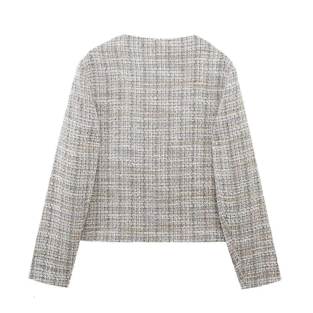 DHEssentials 2025 Fashion Small Fragrance Style Buttoned Textured Round Neck Long Sleeve Blazer Shorts