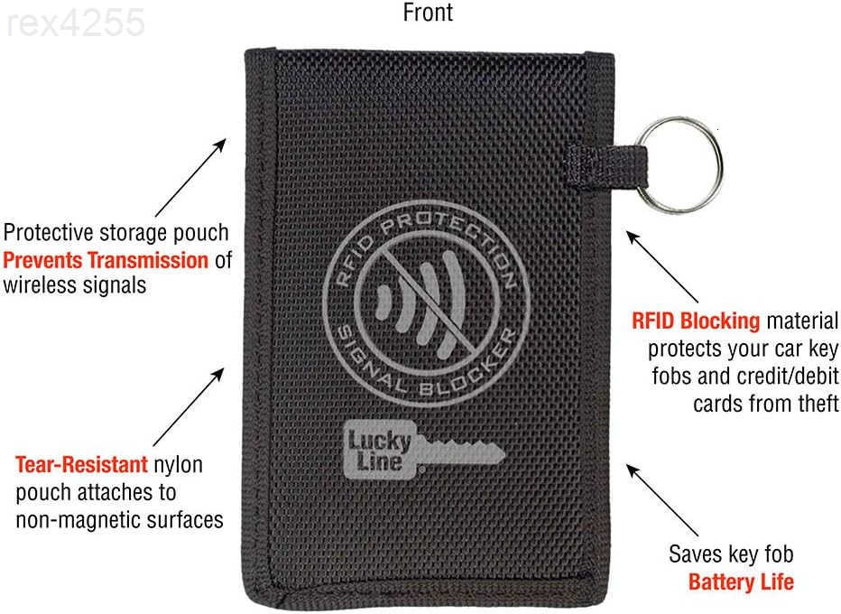 Line RFID Signal Blocking Key Hider Pouch Wallet with Adhesive Velcro AntiTheft Storage Key FOB Battery Saver Credit Card Identity Protection 91801W25