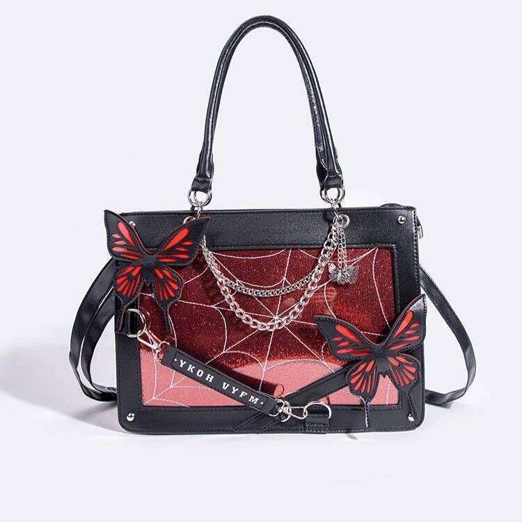 Sweet Y2k Lolita Butterfly Chain Shoulder Bags Trendy Gothic Haruku Ita Bag Japanese Chic Women Transparent Handbags Crossbody