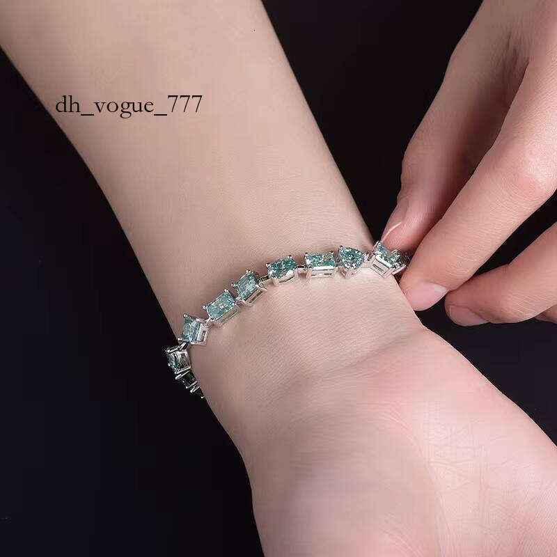 Blue-Green Moissanite Bracelet Sterling Sier Gemstone Bangle with Unique Special-Shaped Designs