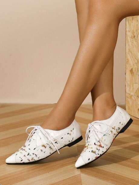 Large Size Designer Shoe 35-45 Pointed Toe Mesh Lace-up Flats Spring Summer Women's Shoes Polka Dot Breathable Sandals