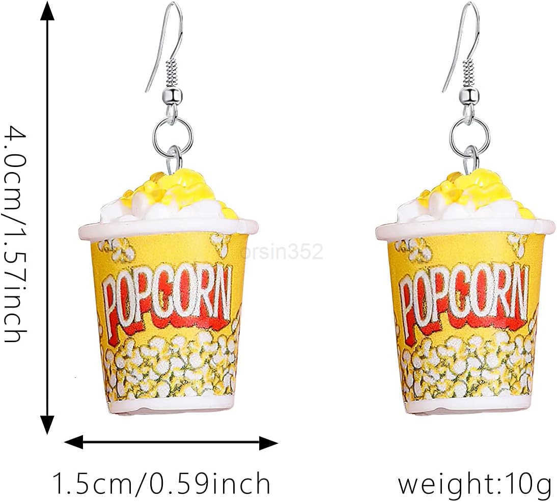 Resin Drop Handmade Cute Women Gift Eardrop Funny Emulational Resin Charm Food Cartoon Snacks Popcorn EarringW250911