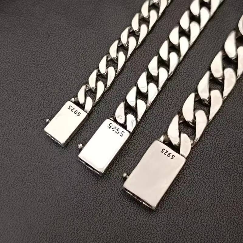 100 Real Solid S925 Silver Jewelry Cuban Chain Link Chain Necklace Men Popular Simple Trend Gold Tanks Whip Sweater Wholesale