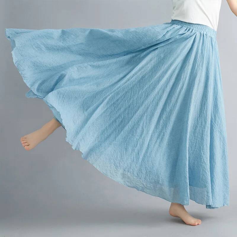 28-Color Mori Girl Literary Cotton Linen Dress Elastic Waist A-line Expansion Skirt Solid Color Ethnic Style Women Long Skirts dongdumaoyi